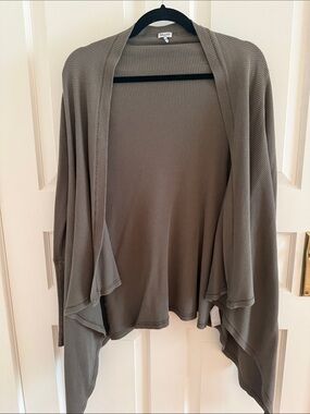 Splendid Olive Green Open-Front Draped Cardigan